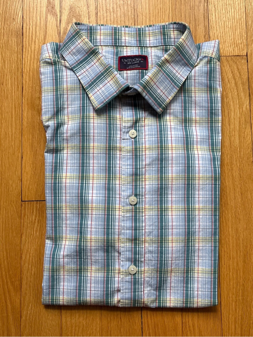 UNTUCKit Men’s Long Sleeve Dress Shirt Cotton Regular Fit 2XL Green Blue Plaid